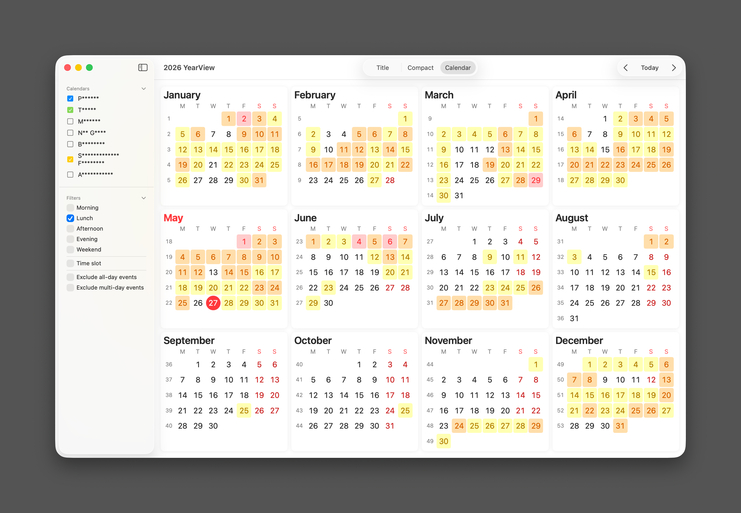 Calendar View — full-year heat-map grid with months as tiles