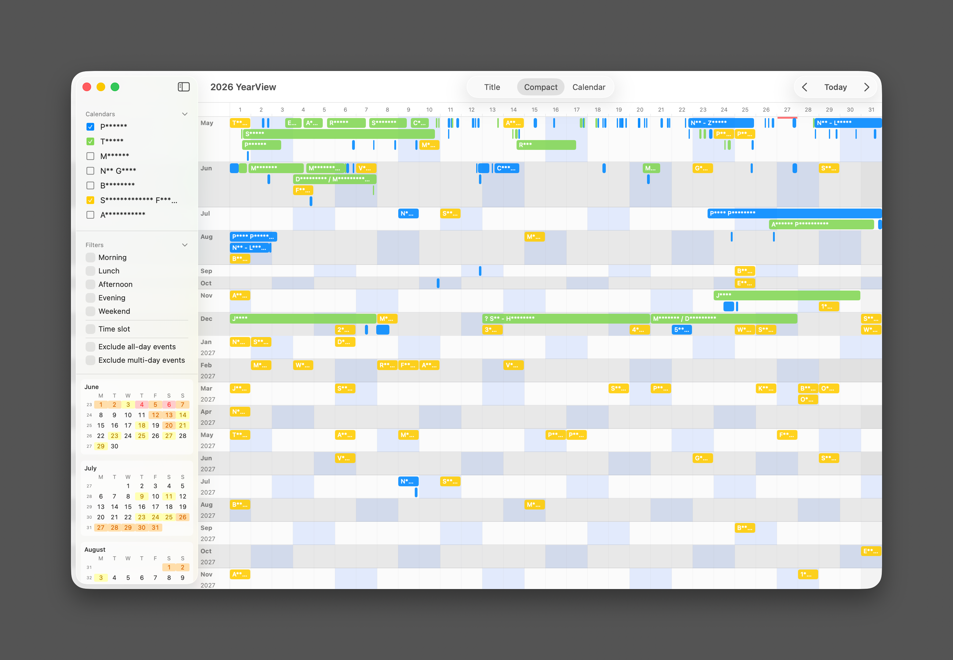 Compact View — events positioned by time within each day column